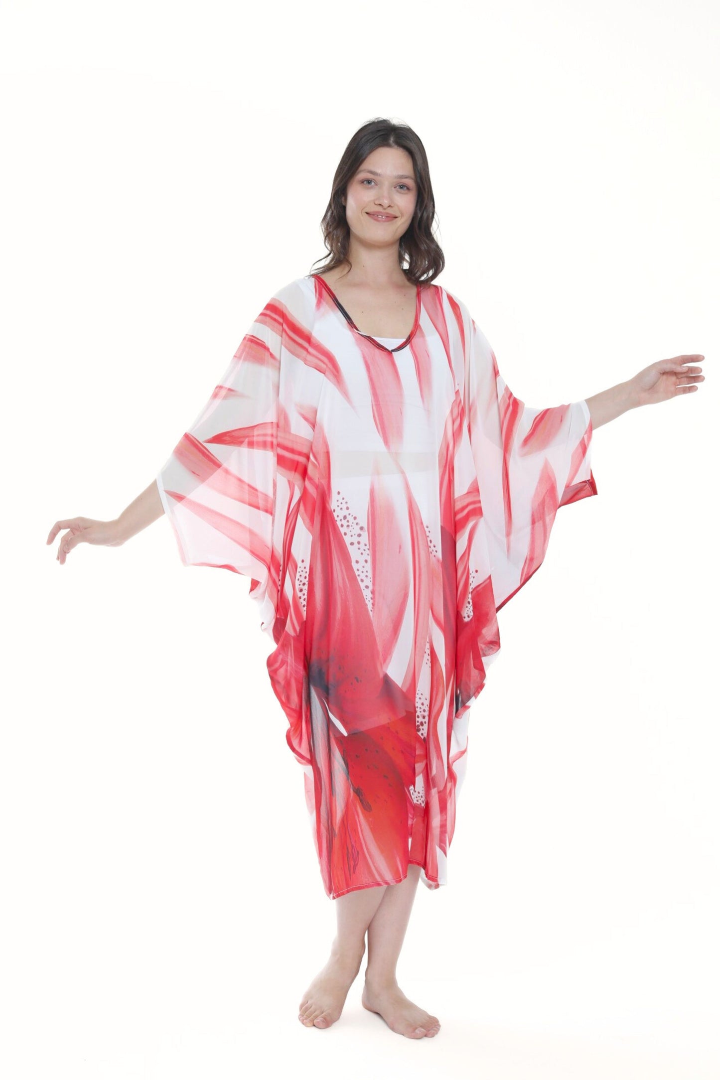 Tropical Red Lily Modern Kaftan