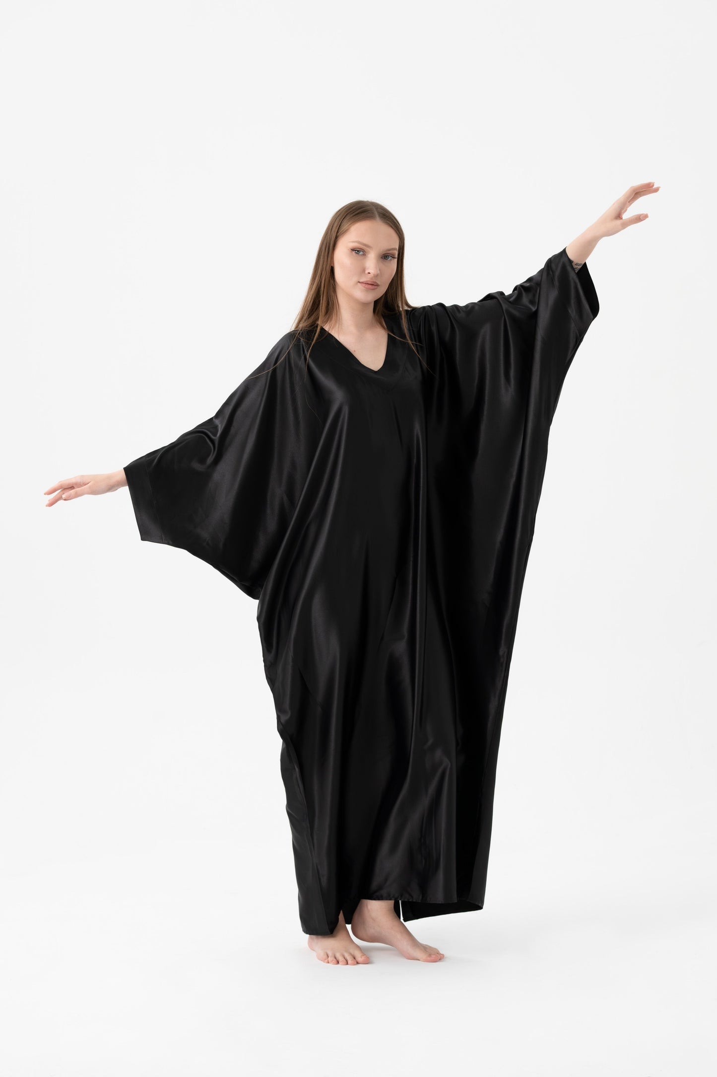 Silky Black Modest Kaftan