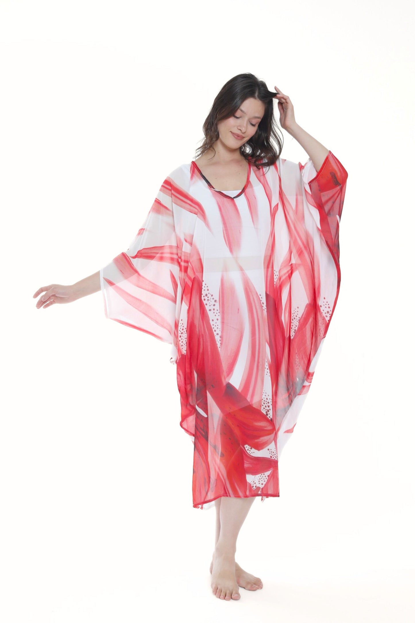 Tropical Red Lily Modern Kaftan