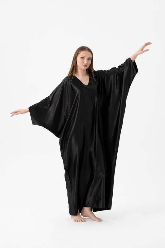 Silky Black Modest Kaftan