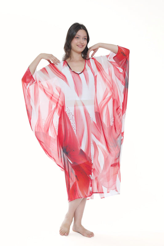 Tropical Red Lily Modern Kaftan