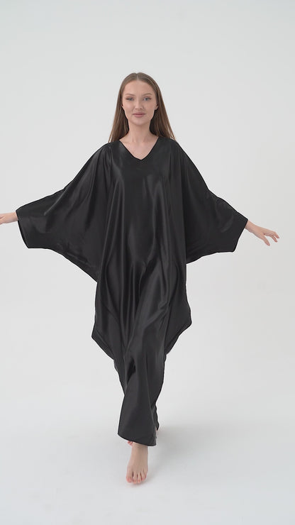 Silky Black Modest Kaftan